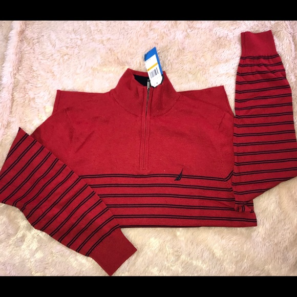 NWT Nautica Red striped Quarte Zip Sweater - Picture 3 of 5